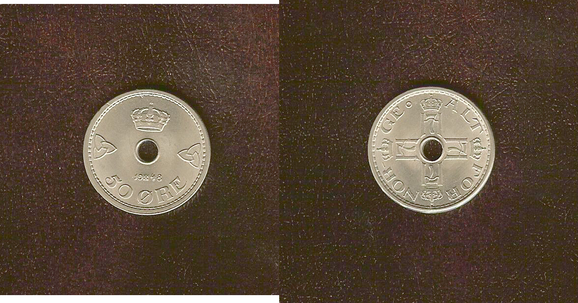 Norway 50 ore 1948 double struck date BU